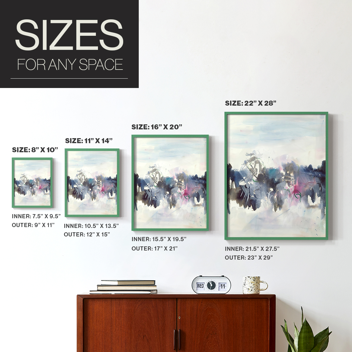 Birds II Framed Print in Green Solid Wood Framed Print No Nail Hanging