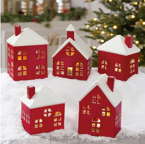 Holiday Ceramic Village Christmas Decoration Red/White LED Light