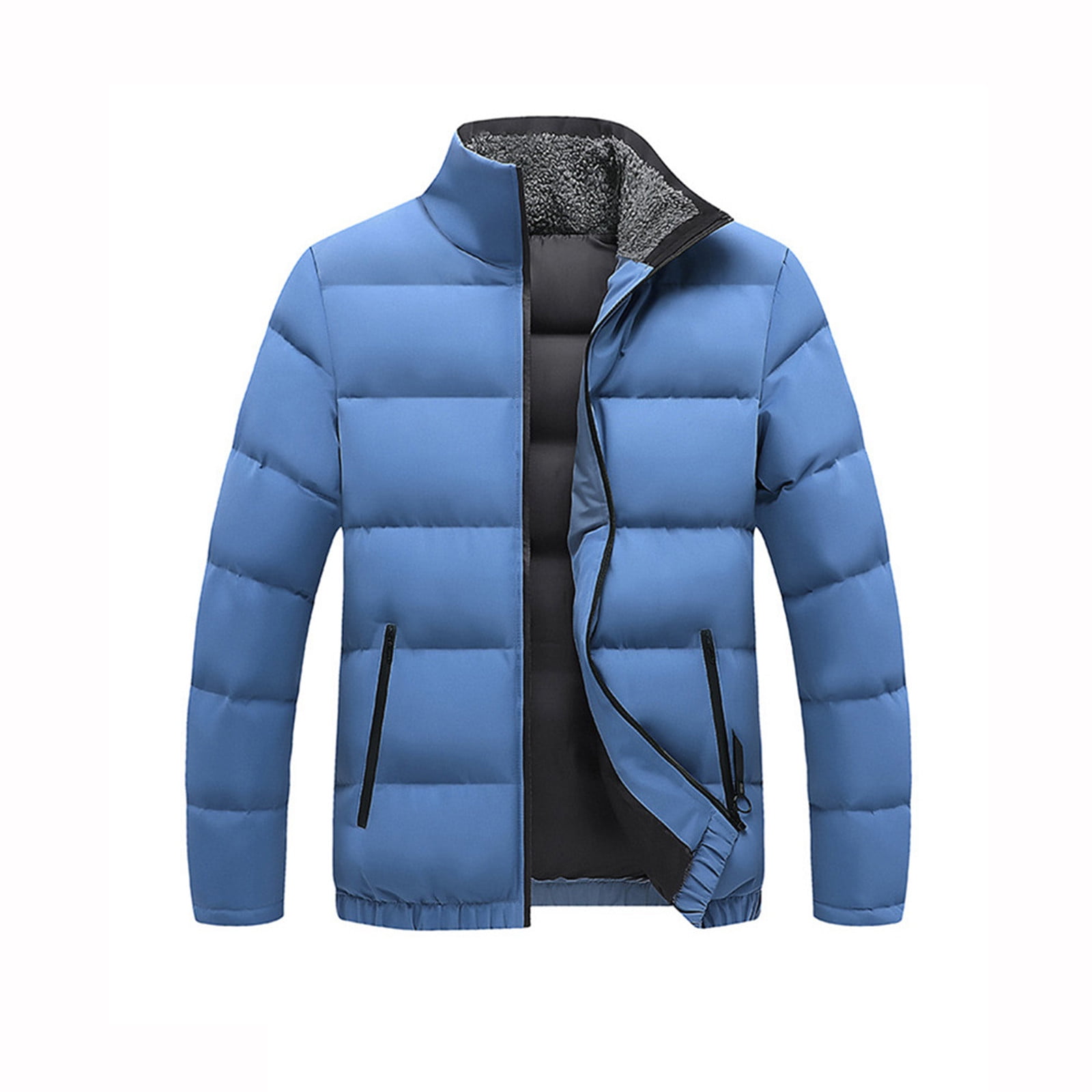 hoksml Winter Jackets For Men Winter Coat Down Cotton Jacket Men's Solid Color Short Coat Stand Collar Cotton Jacket on Clearance