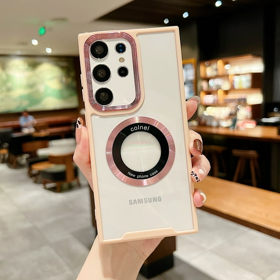 Clear Magnetic Phone Case for Samsung Galaxy S22 Plus Compatible with MagSafe Wireless Charging, Hard PC Soft Silicone Drop Protective,Anti-Scratch Clear Back for Galaxy S22 Plus, Pink