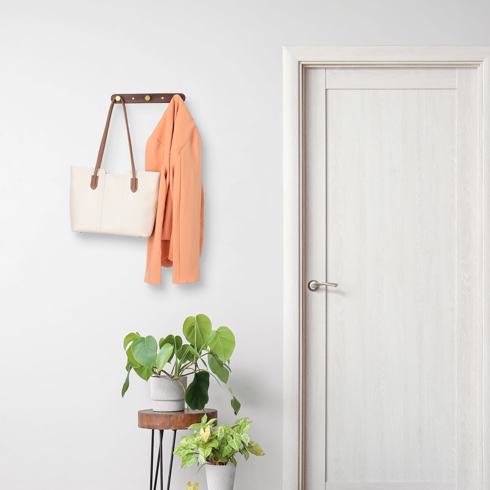 Unique Bargains 1 Pack Coat Rack Wall Mount Coat Hook Hat Rack with 3 Hooks Brown