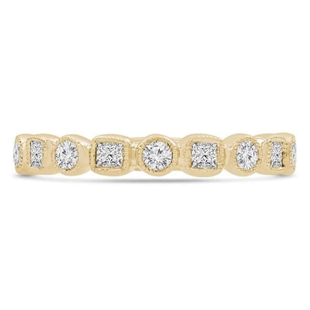 Majesty Diamonds MDR220218-4 0.4 CTW Round Diamond Vintage Alternating Semi-Eternity Anniversary Wedding Band Ring in 14K Yellow Gold - Size 4