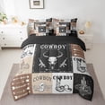 thumbnail image 7 of Manfei Western Cowboy Cowgirl Twin Bedding Sets 7-Piece, Tribal Sheep Skeleton Bedding Comforter Set, Rustic Patchwork Reversible Sheet Sets, Lightweight Room Decor, 7 of 7