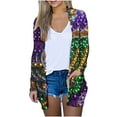 thumbnail image 2 of Cavosen Mardi Gras Women Cardigan Long Sleeve Sweater with Pocket Duster Striped Print Holiday Open Front Cardigan Lightweight Festival Sweaters Summer Vacation Outwear S, 2 of 6