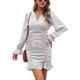 thumbnail image 1 of Vestido cruzado con cuello en V y manga larga con dobladillo con volantes y estampado floral Vestido ajustado con pliegues y puños acampanados de gasa para mujer Albaricoque M, 1 of 6
