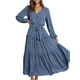 thumbnail image 1 of Vestido largo PRETTYGARDEN para mujer con cuello en V de chifón azul floral, 1 of 7