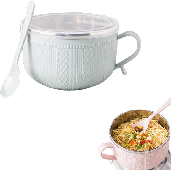 25-Oz Mug Meals W/Lid-Its, 25 Oz Mug Meals with Lids, Christmas Meal Mugs, Stainless Steel Double-Layer Heat-Resistant Bowl(Blue)