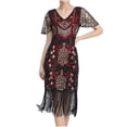 thumbnail image 4 of Vestido de Manga Larga Disfraz de Baile de Lentejuelas Sexy con Cuello en V, Color Sólido para la Fiesta Casual Y la Noche de la Fecha, 4 of 7