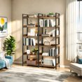 thumbnail image 6 of 6-Tier Industrial Bookshelf, 67" Wooden Vintage Storage Rack with Open Shelves, Freestanding Double Wide Metal Frame Bookcase for Storage and Display for Home Office, Bedroom, Rustic Brown, 6 of 7
