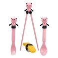 thumbnail image 1 of Ebros Gift Pink Panda With Heart Reusable Training Chopsticks With Animated Food Safe Silicone Helper Hinge Guide With Matching Spoon And Fork Set For Sushi Noodles Rice For Adults And Kid, 1 of 3