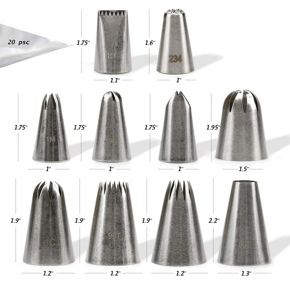 Cake Decorating Icing Piping Tip Set, 10 X-large Deco Tips Stainless Steel Plus