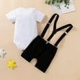 thumbnail image 6 of Povozer Toddler Boys Formal Outfit Toddler Boy Clothes Suit Gentleman Wedding Outfits Kids formal Dress Shirt Bowtie Long Suspender Pants Overalls 90 100 for 9-12 Months,Black, 6 of 7