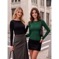 thumbnail image 5 of MOYIKO Boat Neck Long Sleeve Shirt for Woman Slim Fitted T Shirts Basic Ribbed Knit Green Tees Tight Tops, 5 of 7