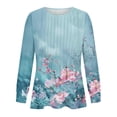 thumbnail image 3 of Long Sleeve Floral Tops for Women Fall Trendy 2025 Pleated Round Neck Graphic Tee Casual Polyester Cotton T Shirts (M, Blue 01), 3 of 5
