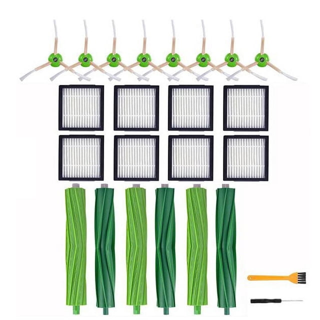 Accesorios de repuesto para iRobot Roomba i3+ i4+ i6+ i7+ i8+ (2 juegos de cepillos de goma, 10 filtros, 10 cepillos laterales, 4 bolsas para polvo, repuestos de la estación de succión)