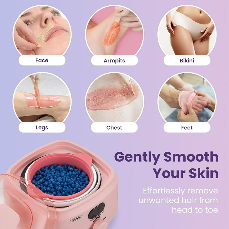 Sunvivi Waxing Kit Brazilian Wax Warmer for Hair Removal with 5 Bag Hard Wax Beads Digital Display Wax Melt Warmer Kit for Women Men Full Body Legs Face Bikini Sensitive skin Pink