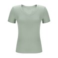 thumbnail image 6 of WXLWZYWL Going out Tops for Women Short Sleeve T Shirts V Neck Casual Stretchy Tees Slim Fitted Summer Tops, 6 of 6