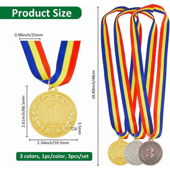 3 Styles Winner Award Medals Alloy Medals with Ribbon 1st 2nd 3rd Place Medals Metal Award Medals Gold Silver Bronze Award Medals for Games Sports Competitions Length: 48cm