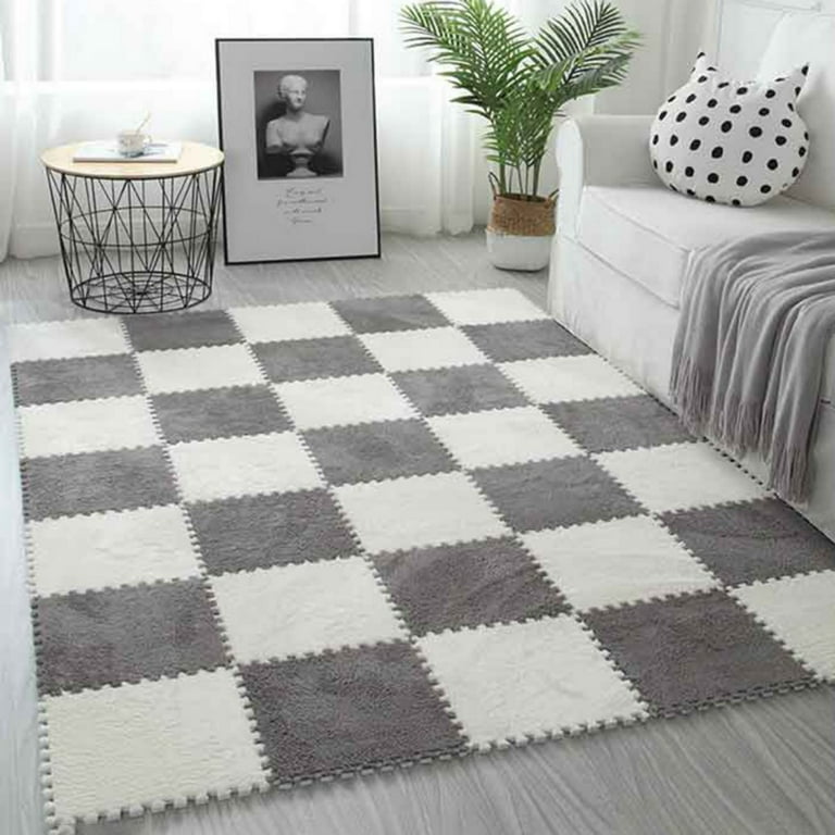  HoKiis 10 Pcs Puzzle Floor Mat Tiles, Plush Carpet Tiles  Squares,Plush Rugs Play Mat for Floor,Interlocking Carpet Tiles for Living  Room(Color:Light Green+White) : Toys & Games