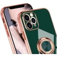 thumbnail image 5 of for iPhone 11 Pro Case with Ring, Built-in 360 Degree Rotation Ring Kickstand Cover Case with Shiny Plating Rose Gold Edge Work with Magnetic Car Mount Slim Soft TUP Case for Women Girls Green, 5 of 16