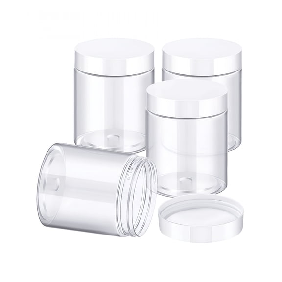 ACDANC 4-Pack 10Oz Plastic Storage Jars with Lids - Leakproof Round Clear Containers for Snacks, Beauty, Skincare, Kitchen & Travel, 3.5X2.8 Inch