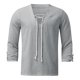 thumbnail image 2 of coffee Camiseta de manga 3/4 con aspecto de lino y algodón para hombre, camisetas informales con cordones y cuello en V para vacaciones en la playa y verano, 2 of 5