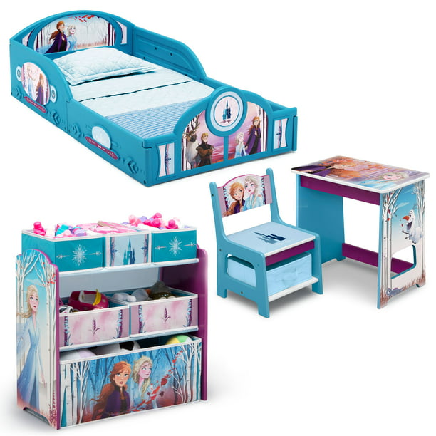 Disney Frozen Ii 4 Piece Room In A Box Bedroom Set By Delta Children Includes Sleep Play Toddler Bed 6 Bin Design Store Toy Organizer And Desk With Chair Walmart Com Walmart Com