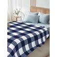 thumbnail image 4 of Navy Blue Check Twim Size Flat Sheet, Wrinkleproof & Fadeproof Cooling Flat Bed Sheet Only, Farmhouse Buffalo Plaid Blue Breathable Soft Bedding Top Sheets 66 x 96 Inches, 4 of 8