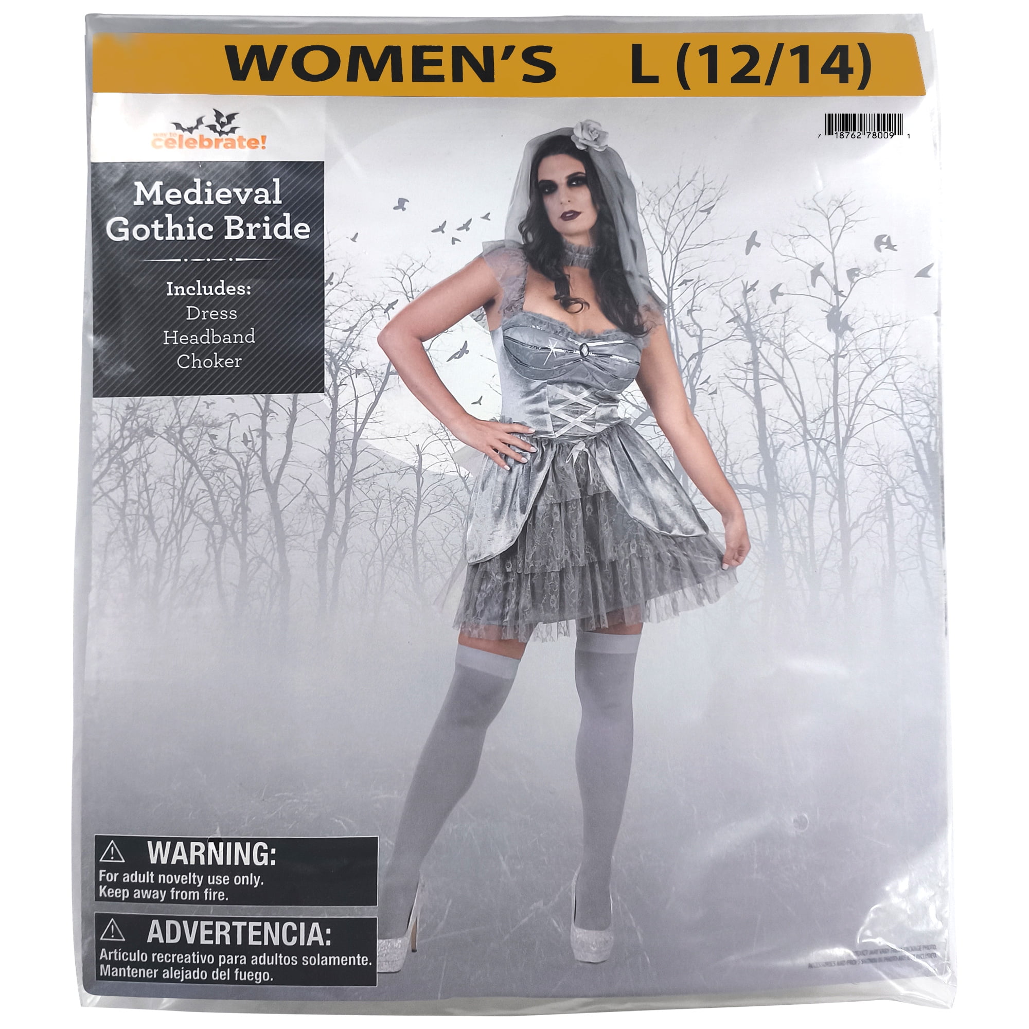 Medieval Gothic Bride Halloween Costume for Adults, Women's Size L (12/14), by Way to Celebrate