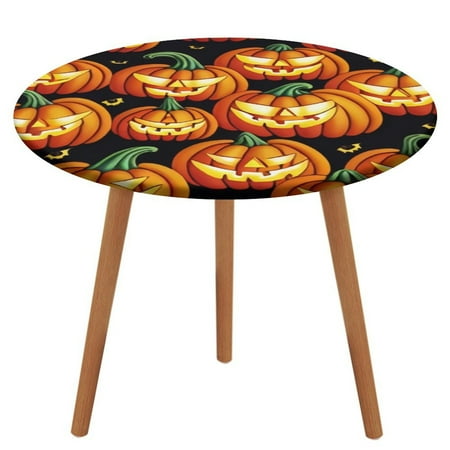 

Bybiment Round Fitted Tablecloth with Elastic Edge Cartoon Orange Pumpkin Halloween Decorative Tablecloth Table Cover 43 Inch