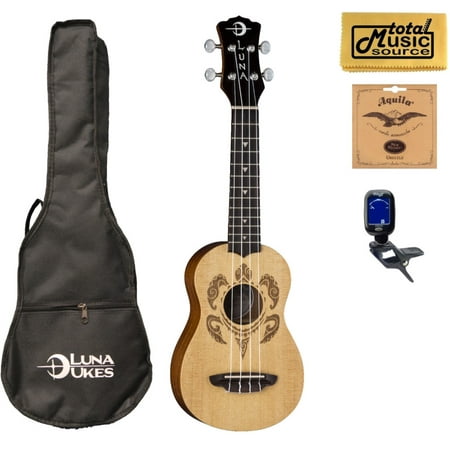 LUNA Honu Soprano Spruce Turtle Ukulele, Bag Bundle, UKE HONU SPR
