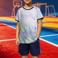 thumbnail image 2 of Odeerbi Conjunto de Entrenamiento de Fútbol Seco Rápido Para Chicos Y Niñas Pantalones Cortos de Camiseta Con Impresión Geométrica de Gradiente Conjunto Atlético Para 4-12 Años, 2 of 6