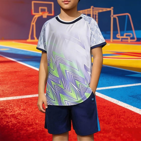 Amidoa Boys Athletic Shorts Set 2 Piece Performance Quick-dry T-Shirt and Active Elastic Waist Shorts Outfit White Size 4T