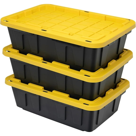 CX BLACK & YELLOW®, 15-Gallon Heavy Duty Tough Storage Container & Snap-Tight Lid, (9.5”H x 20.6”W x 30.6”D), Weather-Resistant Design and Stackable Organization Tote [3 Pack]