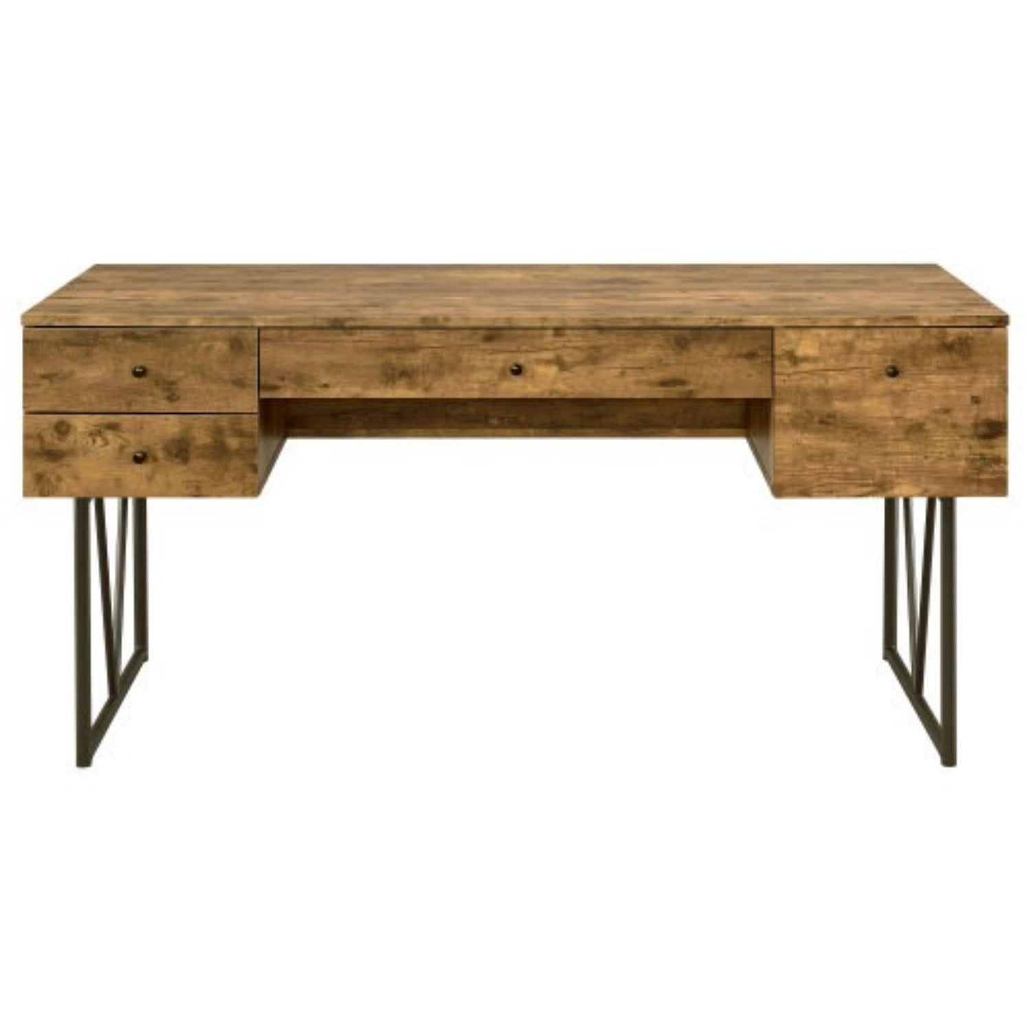 Rustic Industrial Writing Desk with 4 Drawers, 63 Inch Home Office Computer Desk with Metal Legs for Study Bedroom Workspace, Nutmeg Brown