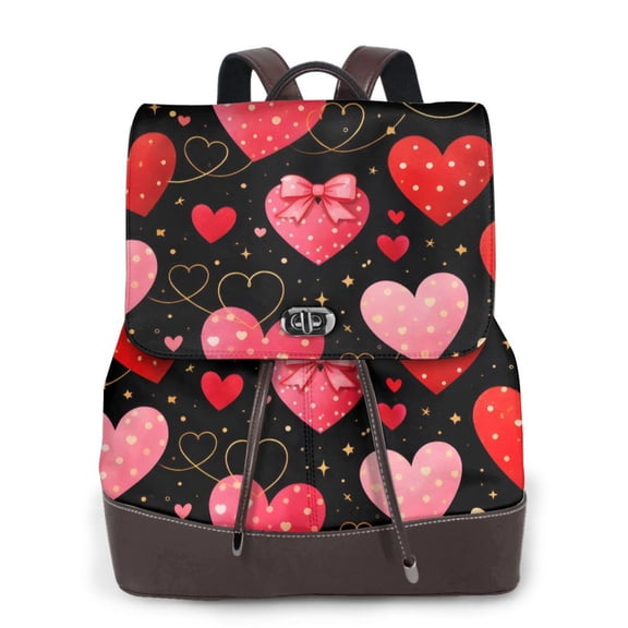 Valentines Heart Pattern Women's Leather Backpack All-Over Print Bag for Work and Travel