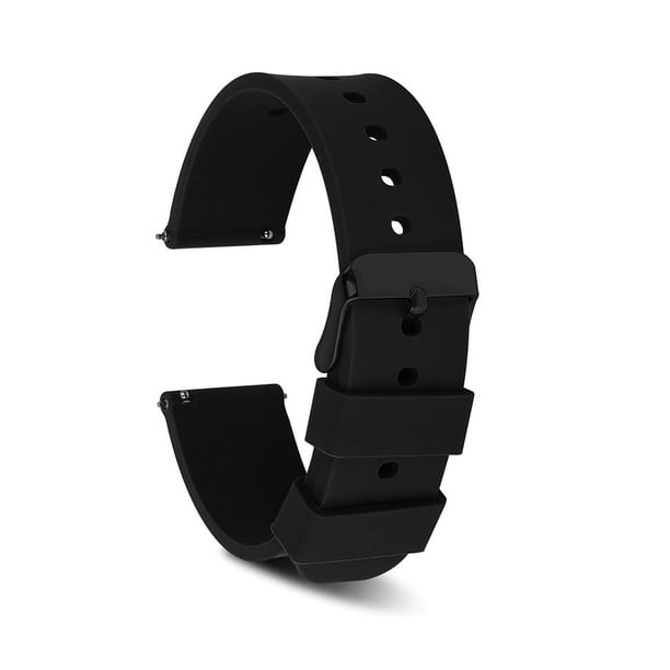 Correas de caucho de silicona para reloj, hebilla plateada de acero inoxidable, liberación rápida, 18 mm