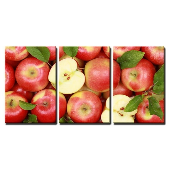 wall26 - 3 Piece Canvas Wall Art - Group of Red Apples with Their Leaves - Modern Home Art Stretched and Framed Ready to Hang - 24"x36"x3 Panels