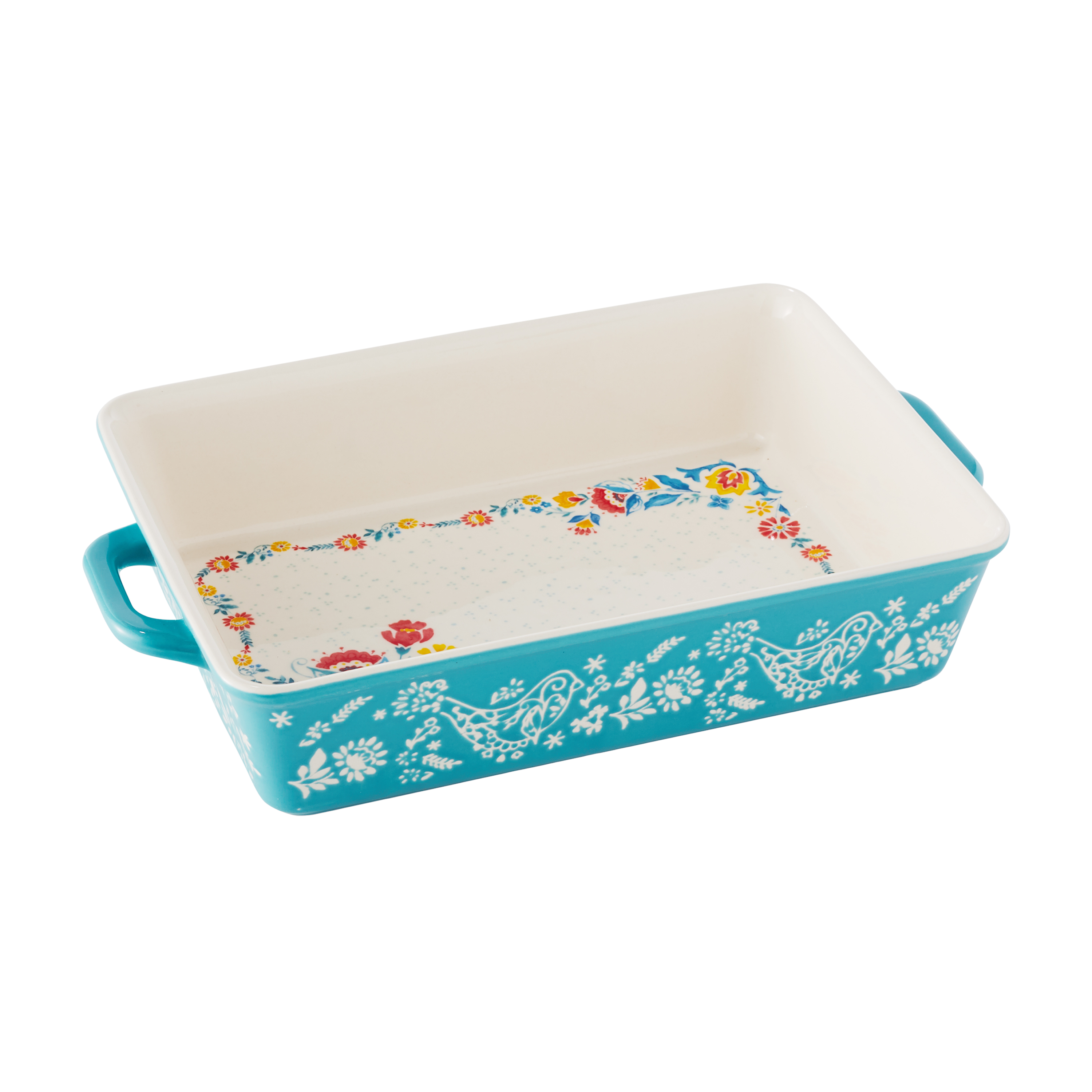 The Pioneer Woman Sweet Romance Blossoms Red, Teal 2-Piece Rectangular Ceramic Baking Dish - image 2 of 11