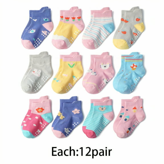 TELOLY 12Pack Toddler Socks,Bends Naturally with Foot Movement Baby Socks 6-12 Months,Dries Quickly After Washing Baby Boy Socks,Colormixing1,Xl