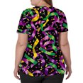 thumbnail image 3 of Womens Mardi Gras Scrub Tops Sparkly Short Sleeve Sequins Scrubs Glitter Mask Print V Neck Purple Uniform with Pockets Dark Purple 2XL, 3 of 5