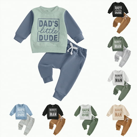 Towmus Toddler Baby Boy Letter Print Fall Clothes Set Long Sleeve Sweatshirt Tops Stretch Pants Infant Newborn Fall Winter Outfits 6 12 18 24 Months 2T, Blue, 6-12 Months