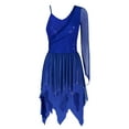 thumbnail image 3 of DPOIS Women Lyrical One Shoulder Flowy Overlay Dress for Stage Performance Blue XL, 3 of 7