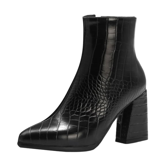 KENZONS Women's Chunky High Heel Pointed Toe Ankle Boots, Fall Winter Warm Boots With Side Zipper (Black,9)