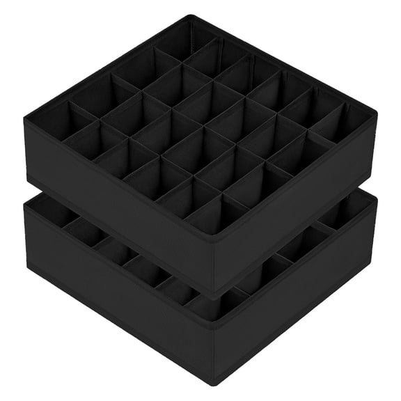 2 Pack Underwear Drawer Organizer, 48 Cell Fabric Foldable Dresser Organizer for Closet Organizers and Storage Boxes for Socks, Ties Black
