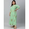 thumbnail image 5 of XL LOVE by Janasya Indian Women's Plus Size Light Green Poly Crepe Gold Print A-line kurta, 5 of 8