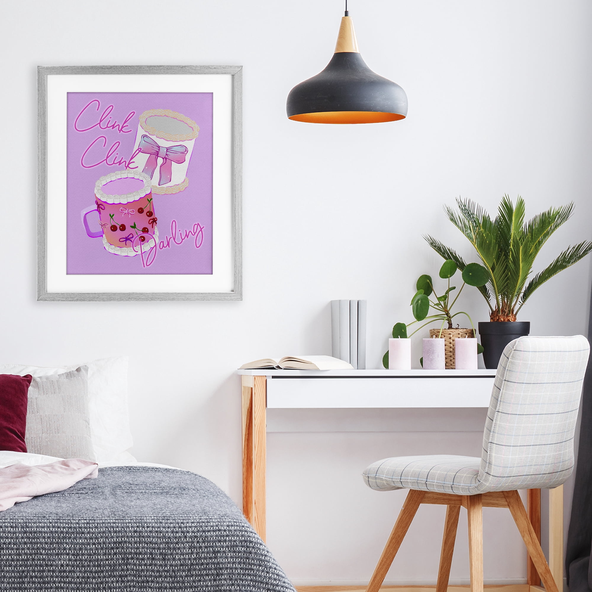 Stupell Industries Clink Darling Cherry Mug Gray Framed Print Under Glass, design by Ziwei Li