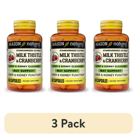 (3 pack) Mason Natural Milk Thistle and Cranberry Liver and Kidney Cleanser, 60 Capsules