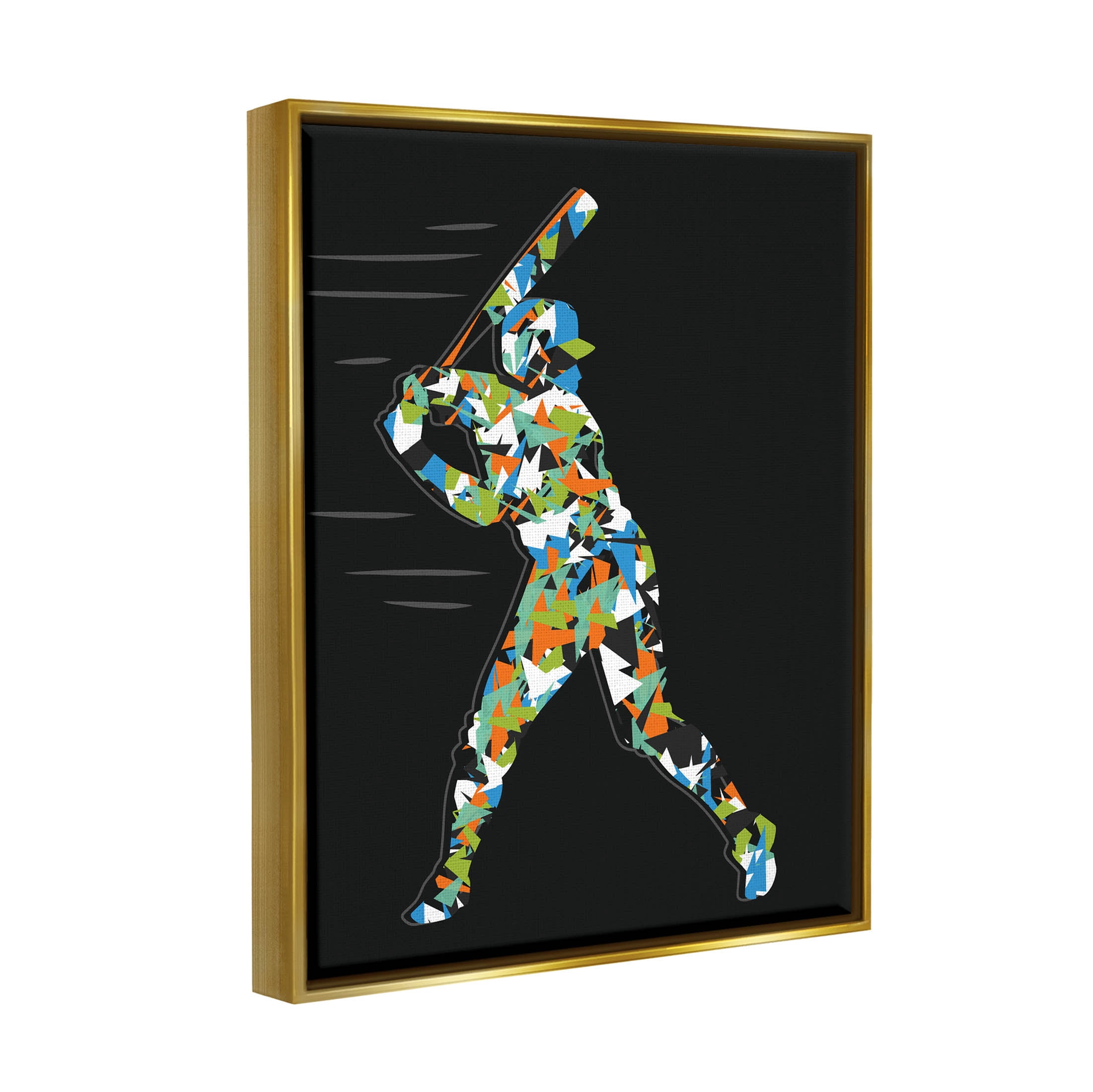 Stupell Industries Patterned Sports Baseball Player Graphic Art Metallic Gold Floating Framed Canvas Print Wall Art, Design by Arrolynn Weiderhold