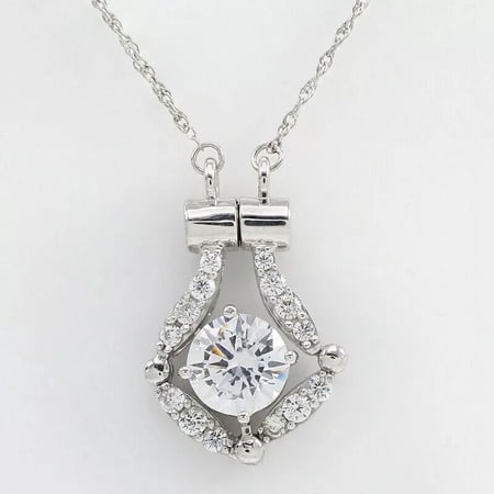 Jewelry Hub 2Ct Round Cut White Diamond Pendant in 925 Sterling Silver, 18 in